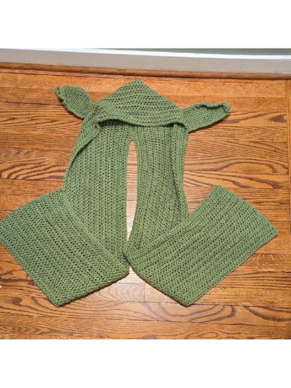 Handmade Yoda-Inspired Hooded Scarf with Ears | One Size